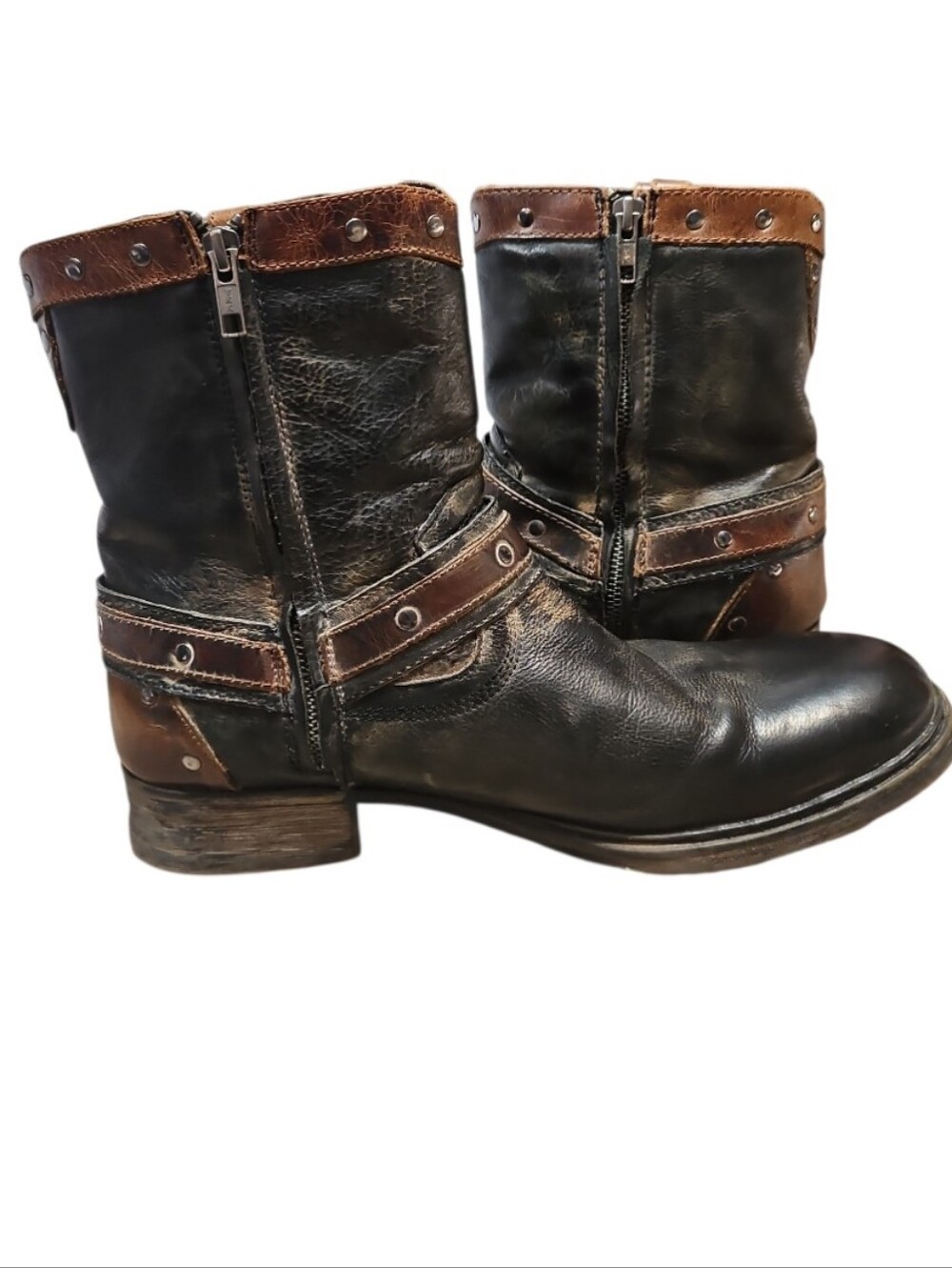 Bed Stu Montley Rubic Leather Ankle Distressed Harness Western Boots - Picture 5 of 10